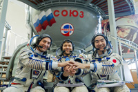 Yui and his crewmates taking a Soyuz exam (Credit: JAXA/GCTC)