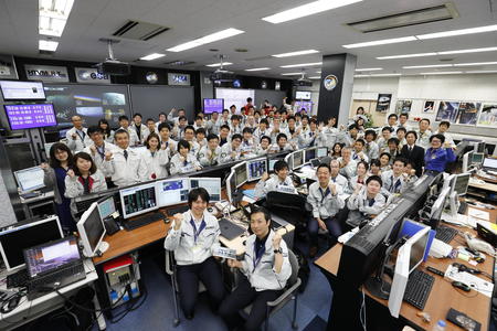 HTV Mission Control Room during the reentry of KOUNOTORI7 at the Tsukuba Space Center.