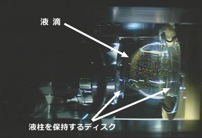図2 液滴内のマランゴニ対流実験の様子