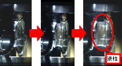 マランゴニ対流実験の液柱（シリコーンオイル）の長さの変化（側面から撮影）（ｸA輅AXA/諏訪東京理科大学）