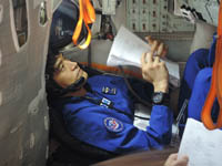 Onishi and his crewmates training in the Soyuz simulator (Photo courtesy of Takuya Onishi) 