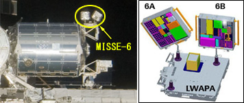 コロンバスに取り付けられたMISSE-6（左）とMISSE-6のイメージ（右）