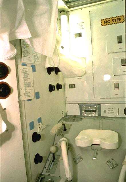 astronauts training to use bathroom
