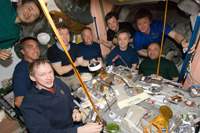 STS-127クルーと第20次長期滞在クルーの食事風景